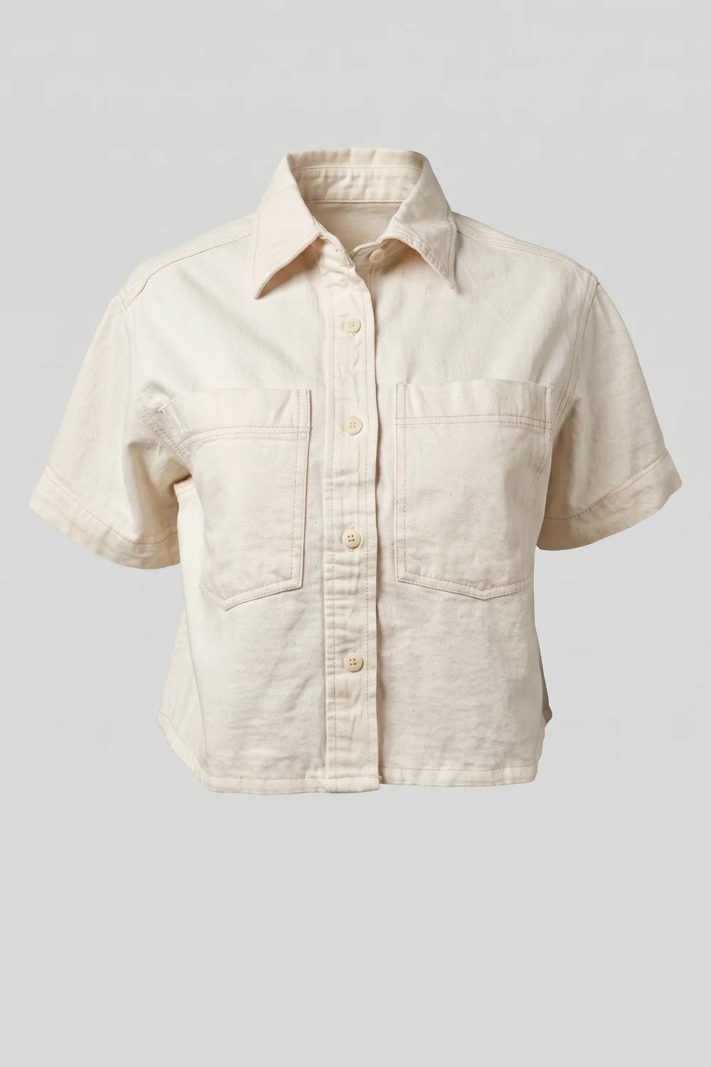 Soft Denim Polo Crop Shirt