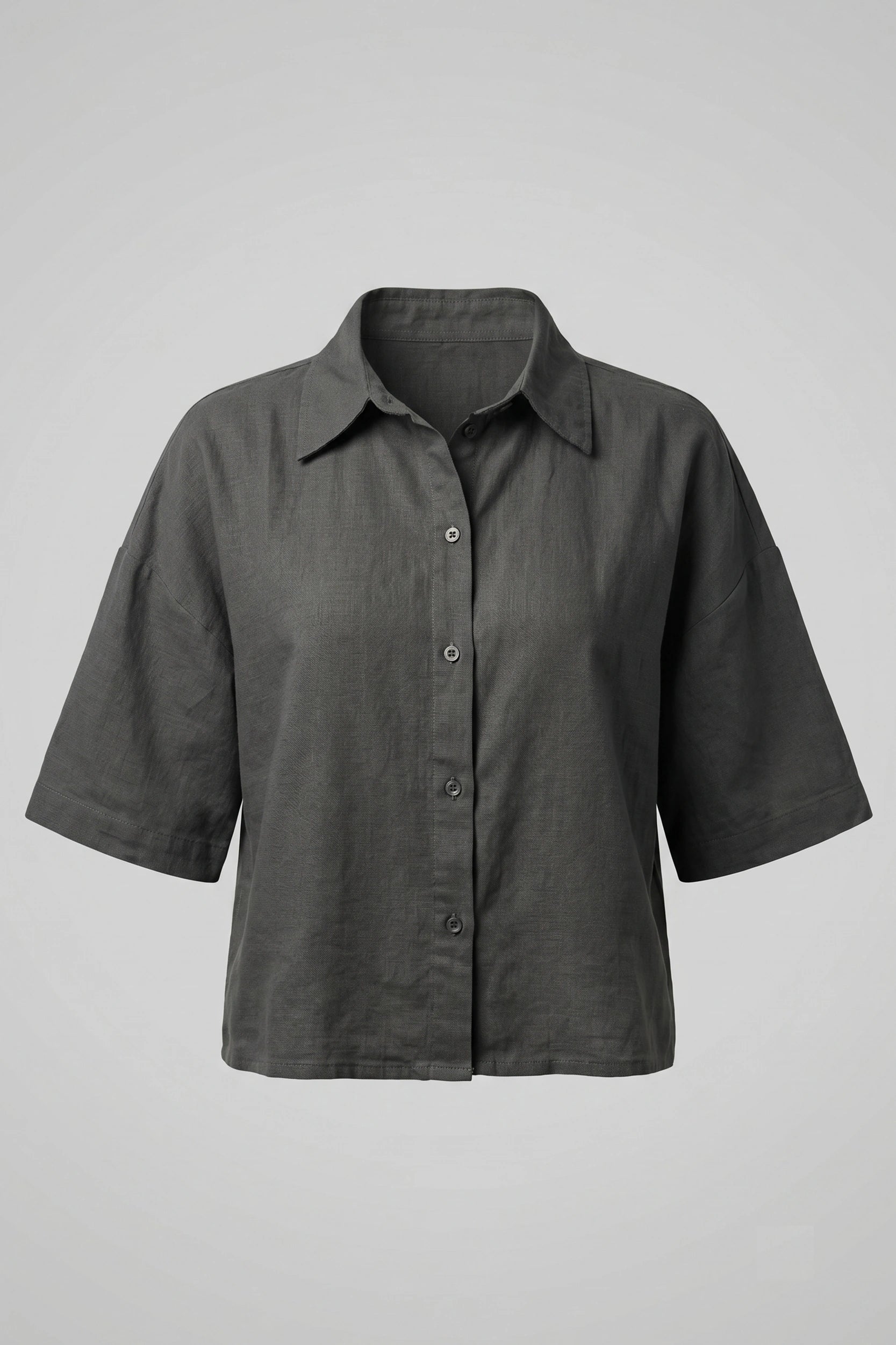 Women's Oversized Crop Linen Shirt Short Sleeve
