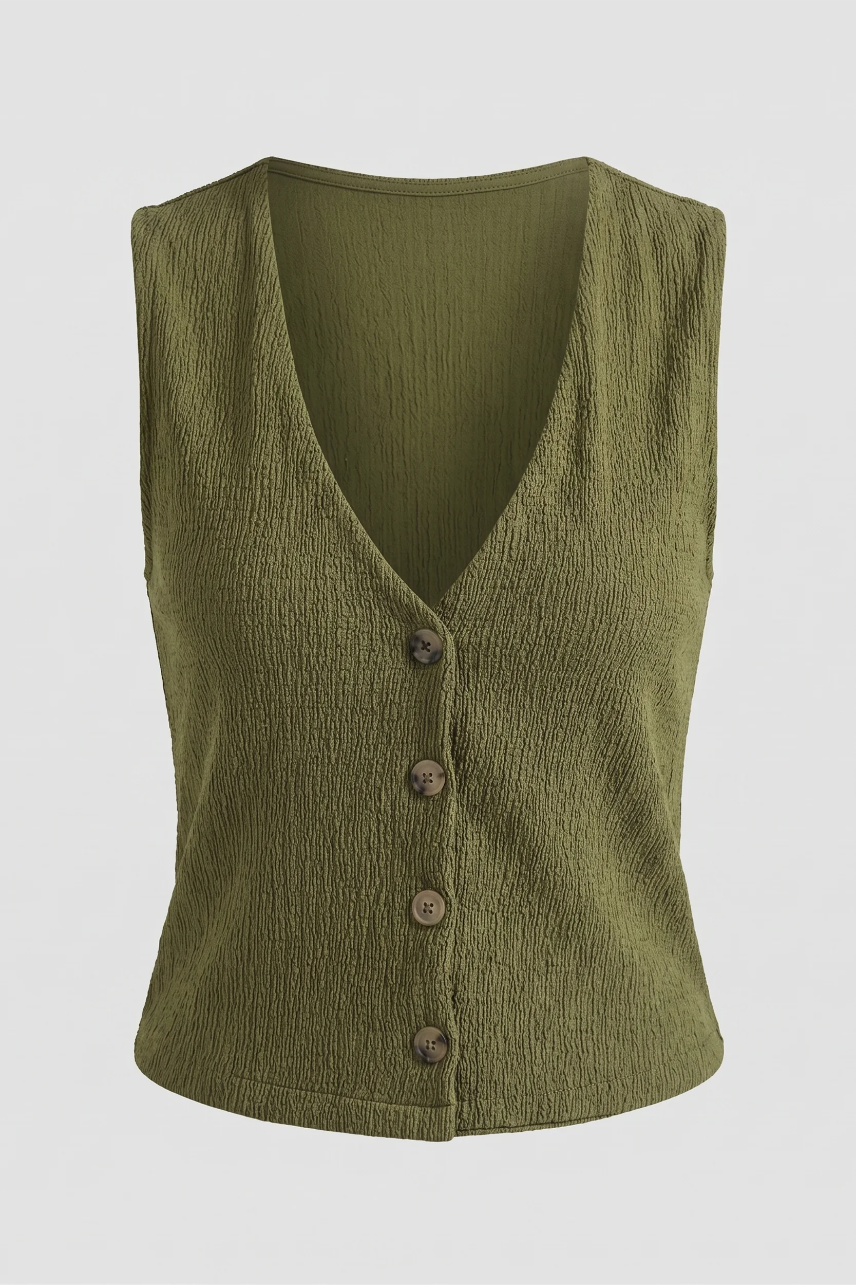 Women's Textured Button Front Sleeveless Top